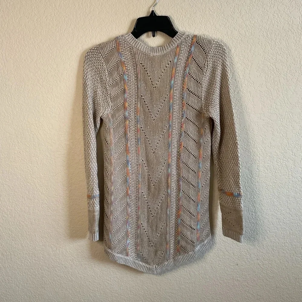 Anthropology Love On a Hanger Womens Tan Blue Orange‎ Knit V-Neck Sweater Small